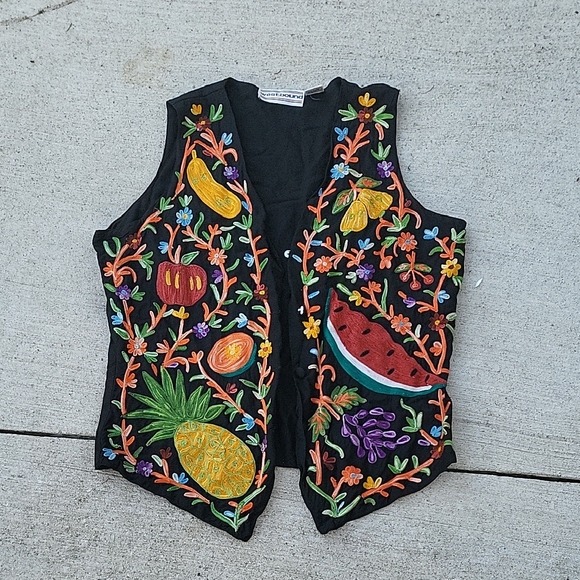 Westbound Tops - Westbound Black Vest with Colorful Embroidery